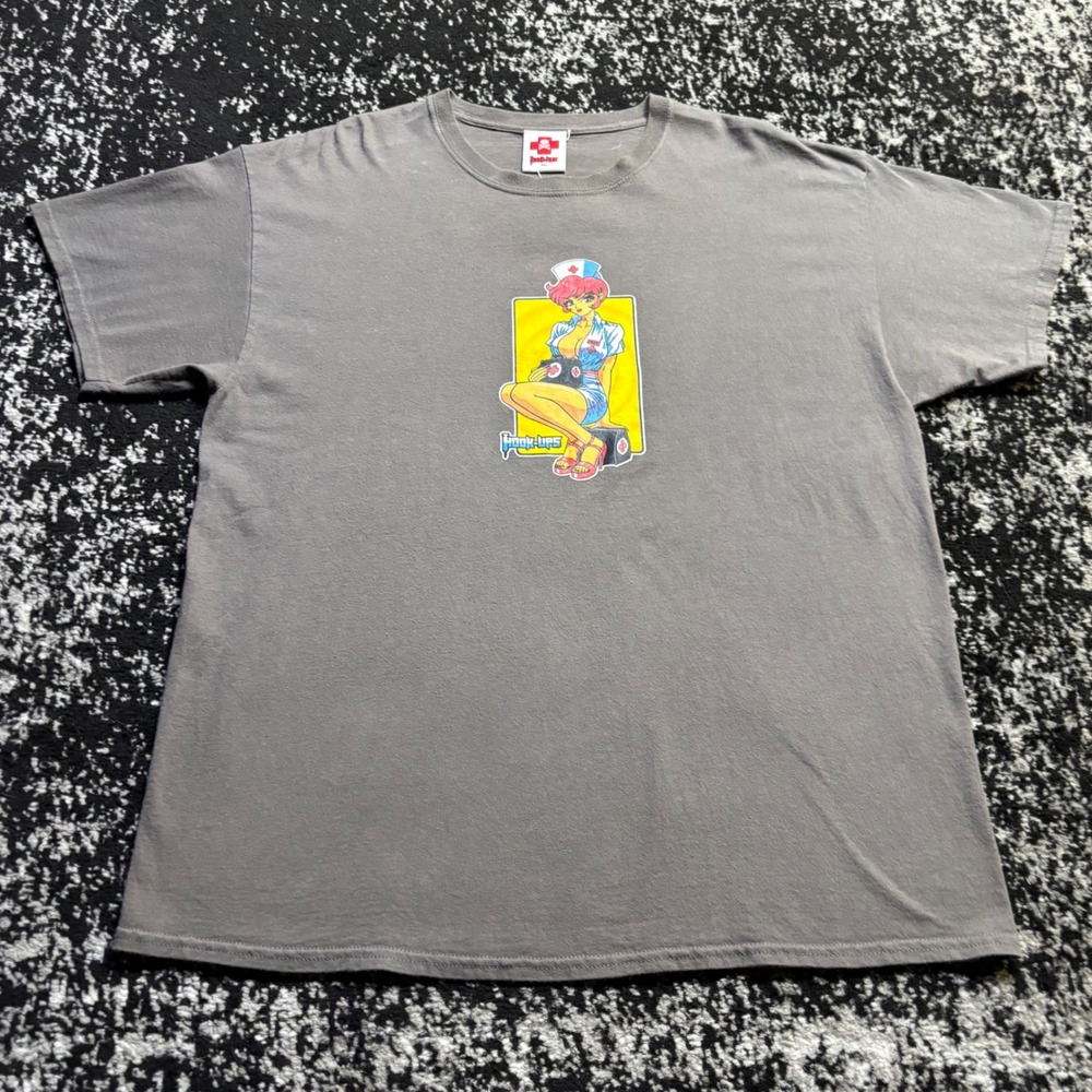 Hook-Ups Vintage Skate T-Shirt Grey Trixie Nurse Anime Graphic XL Mens